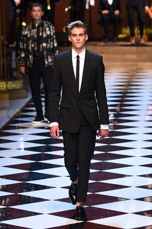 Presley Gerber on the Dolce & Gabbana men's autumn/winter 2016 runway (Photo by Giuseppe Cacace / AFP)